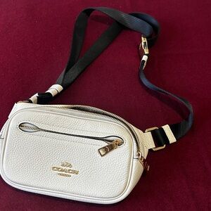 Coach Elias Unisex Leather Mini Belt Bag in Pebbled Ivory